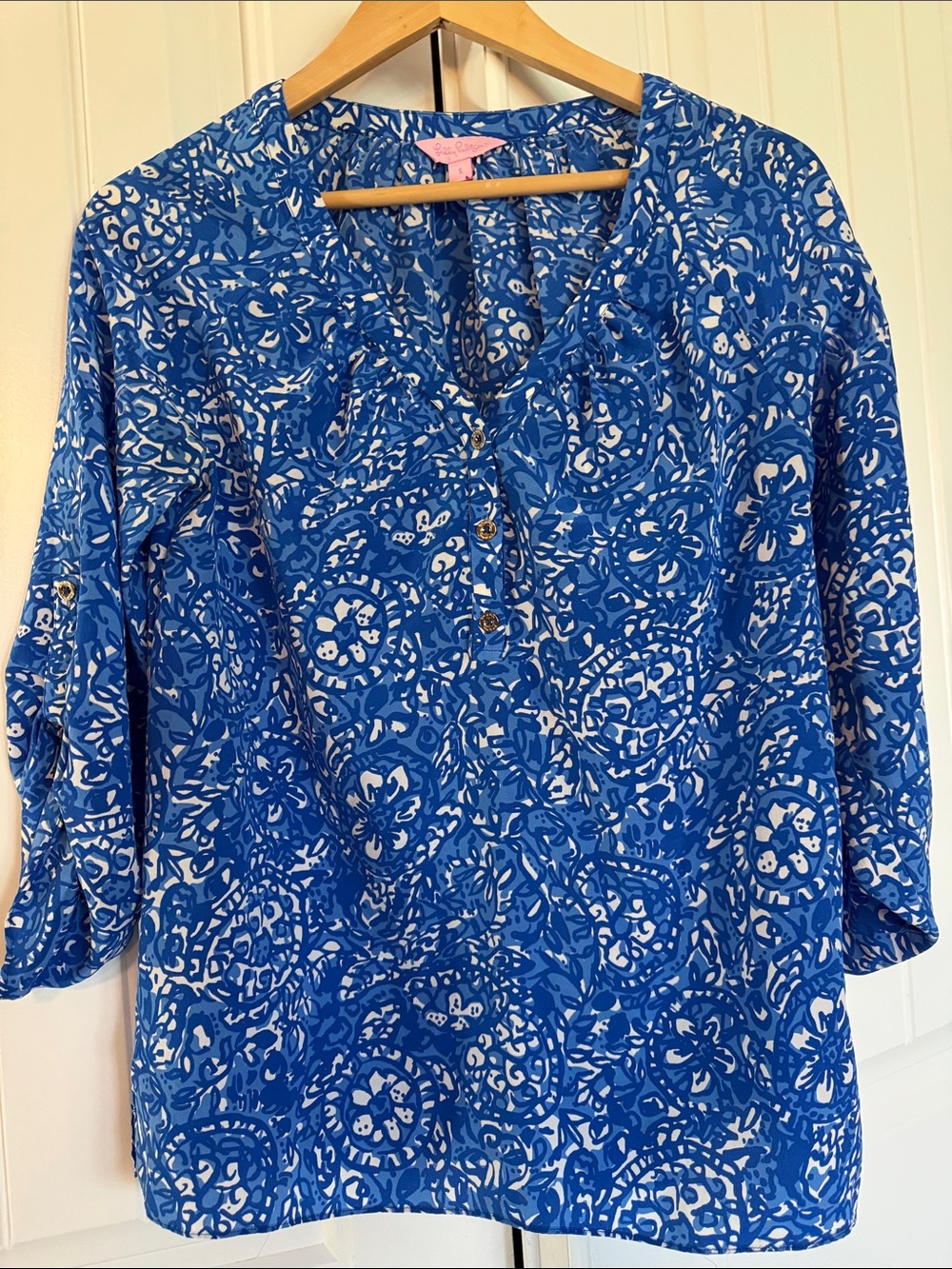 LILLY PULITZER Relaxed Blue Print V-Neck Tunic Top - Women